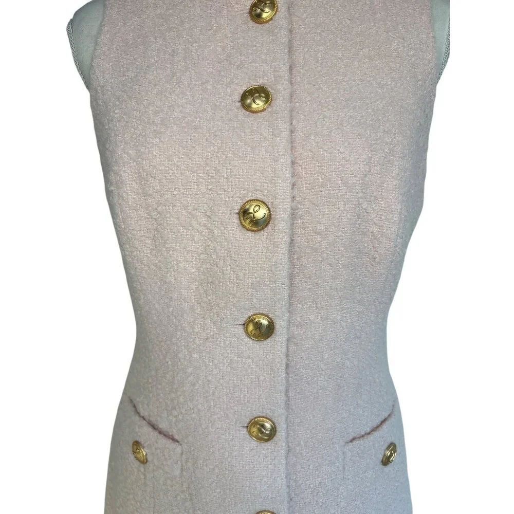 L'Academie by Marianna Dapheen Mini Dress in Light Pink Medium New Womens Tweed - Picture 7 of 11